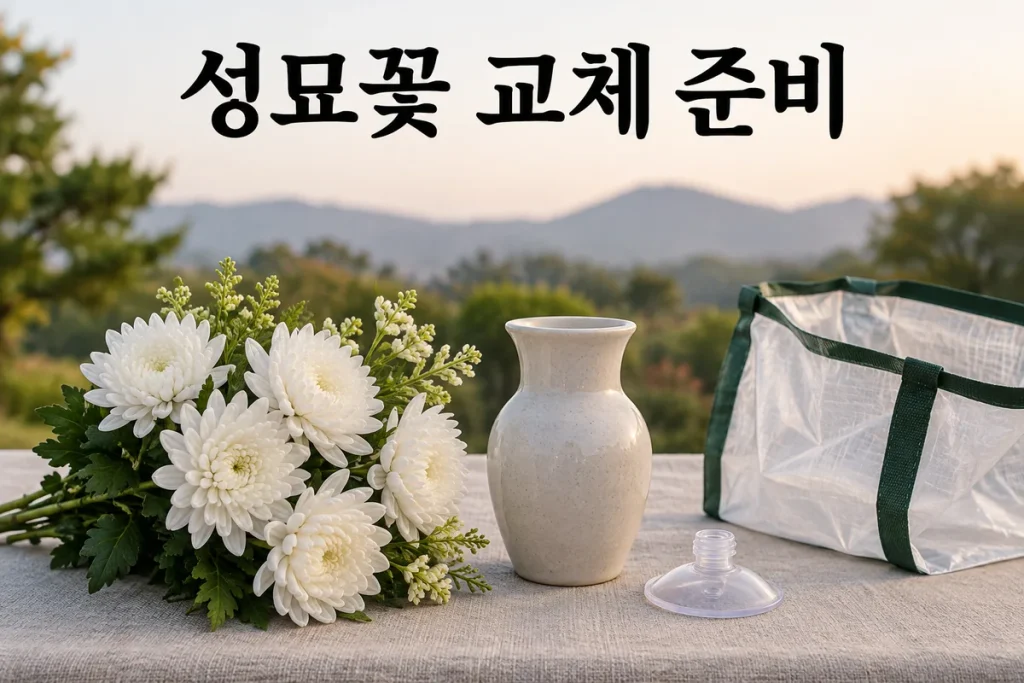 성묘꽃 교체 준비, 기존 장식 확인·시설 규정·가족 분담과 수거