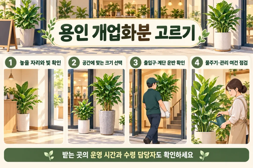 용인 개업화분 고르기, 놓을 자리·크기·운반·관리 여건 확인